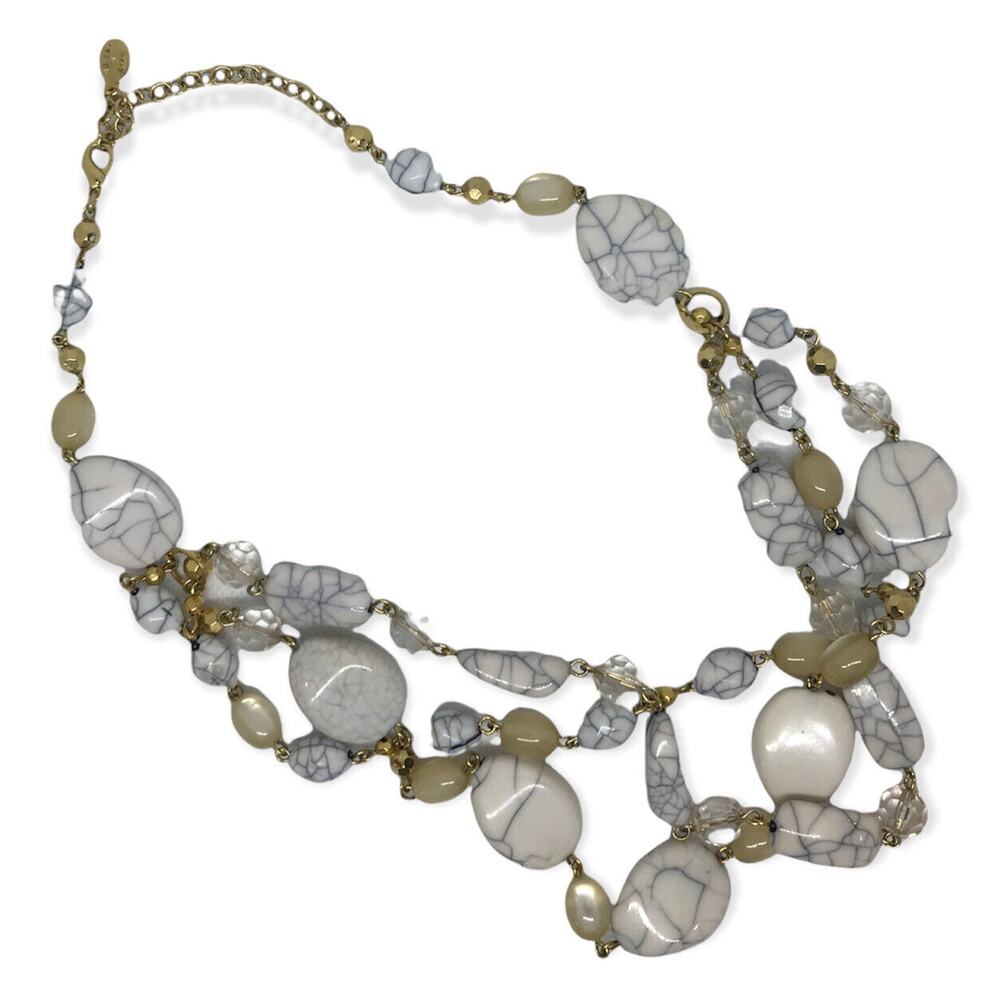 Robert Rose 18" Tiered Necklace Faux White Stone and‎ Goldtone